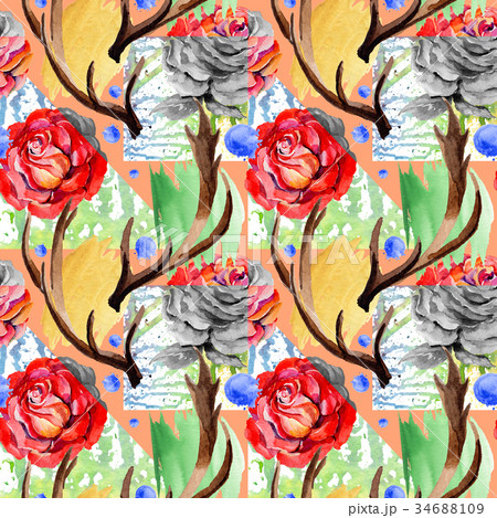 Wildflower rosa flower pattern in a watercolor 34688109