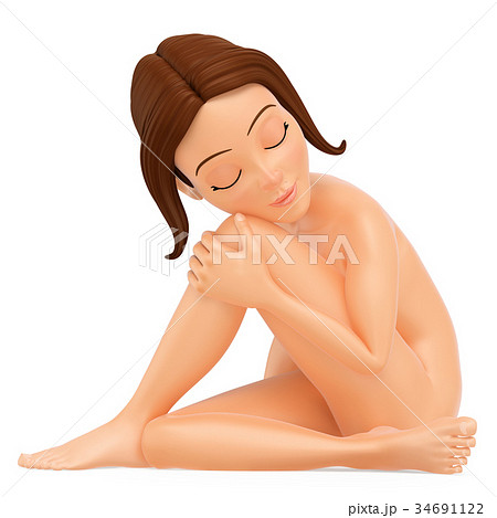 3D Naked woman sitting on the floor 34691122