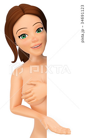 3D Naked woman pointing to one side with the hand 34691123