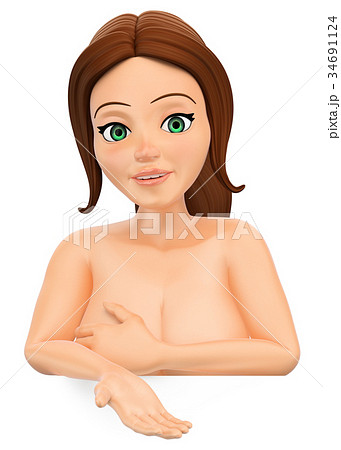 3D Naked woman pointing down with the hand 34691124