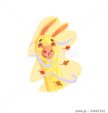 Funny llama character, windy weather and falling 34692502
