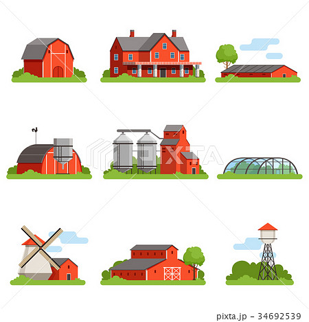 Farm house and constructions set, agriculture 34692539