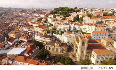 Aerial view of historical part of Lisbon and Aerial view of historical part of Lisbon and 34693169