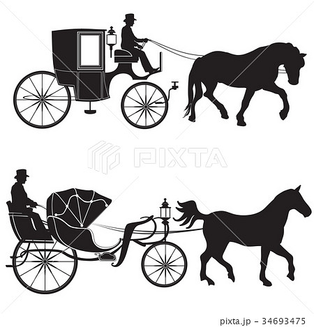 Carriage with horse. Hansom-cab set. 34693475