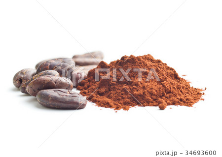 Tasty cocoa powder and beans. 34693600