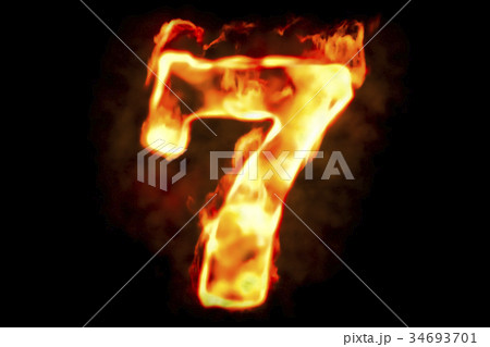 Fire number 7 of burning flame light, 3D rendering 34693701
