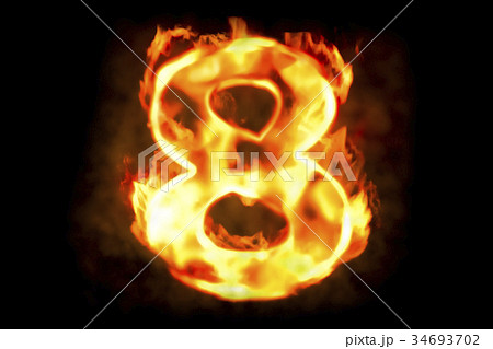 Fire number 8 of burning flame light, 3D rendering 34693702