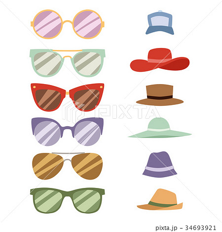 Beach accessories summer hats collection vector 34693921