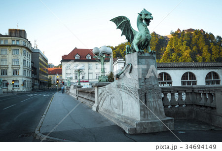 Dragon statue on the bridge in Ljubljana 34694149