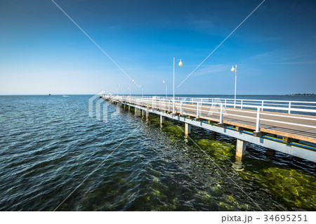 Wooden pier in Jurata town on coast of Baltic Sea Wooden pier in Jurata town on coast of Baltic Sea 34695251
