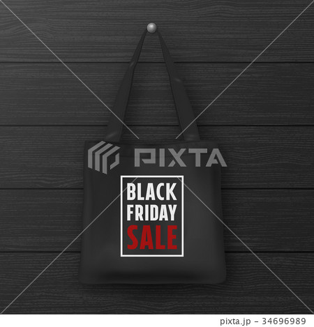Realistic black textile tote bag with the 34696989