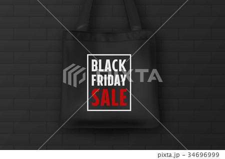 Realistic black textile tote bag with the 34696999