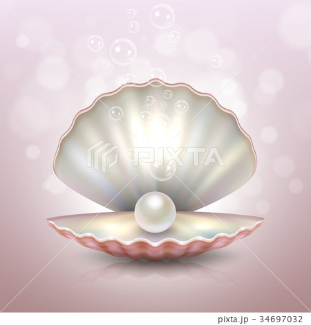 Realistic Beautiful Natural Open Sea Pearl Shellのイラスト素材