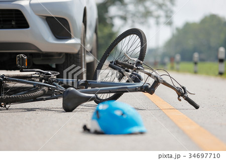 Accident car crash with bicycle on road Accident car crash with bicycle on road 34697710