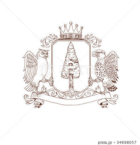 Owl and Hawk Redwood Crown Crest Drawing Owl and Hawk Redwood Crown Crest Drawing 34698057