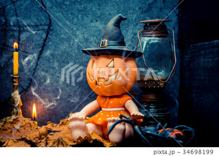 Halloween with copy space and pumpkin 34698199