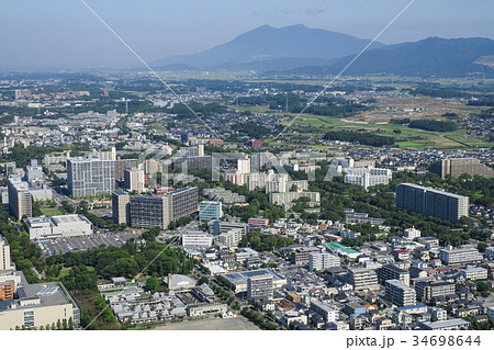 空撮　茨城県　つくば市の町並と筑波山 34698644