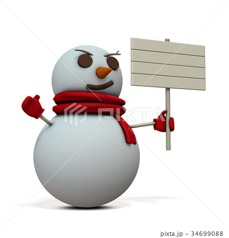 木製の看板で案内する雪だるま 34699088