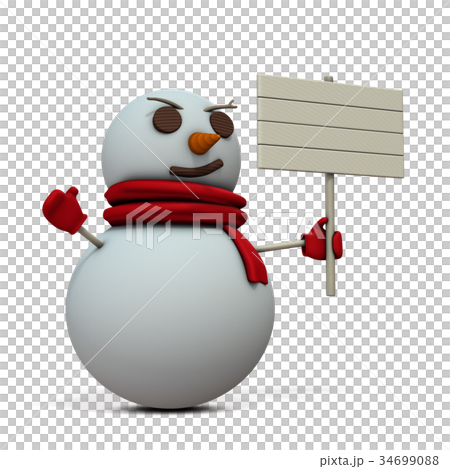 木製の看板で案内する雪だるま 34699088