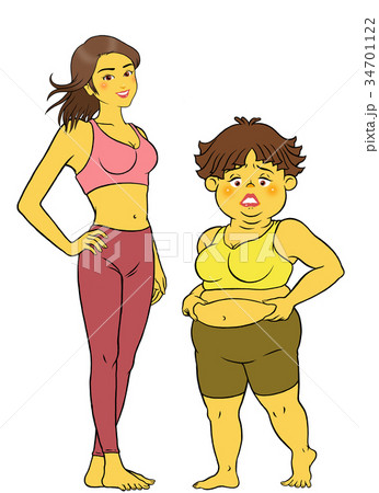 ダイエット成功の女性と失敗した女性 34701122