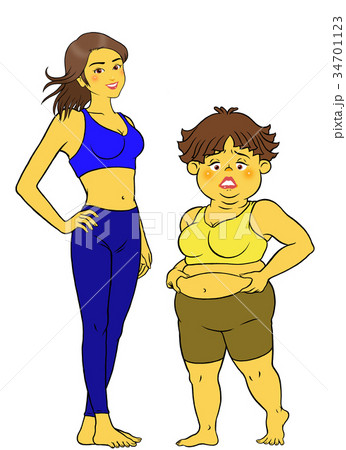 ダイエット成功の女性と失敗した女性 34701123