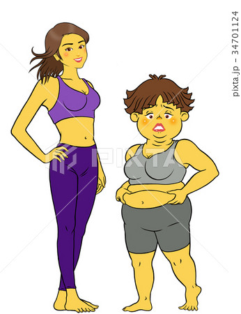 ダイエット成功の女性と失敗した女性 34701124