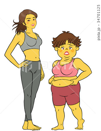 ダイエット成功の女性と失敗した女性 34701125