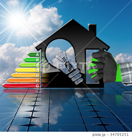 Energy Efficiency - House on a Solar Panel 34705251
