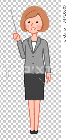 グレージャケット　女性　斜め　指示棒 34710007