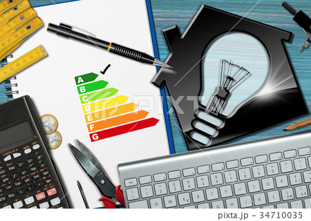 Energy Efficiency Rating - House with Light Bulb 34710035