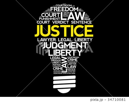 Justice bulb word cloud collage 34710081
