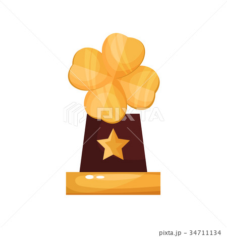 Golden award with clover leaf, trophy statuette 34711134