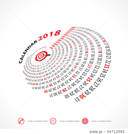 2018 Calendar Template.Spiral calendar. 34712092