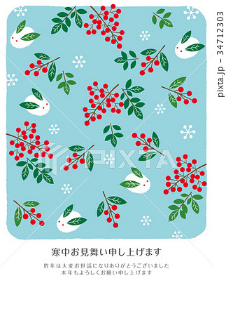 寒中お見舞い 雪うさぎと南天 寒中お見舞い 雪うさぎと南天 34712303