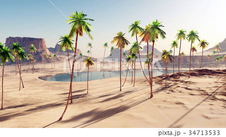 Oasis In The Desertのイラスト素材 34713533 Pixta