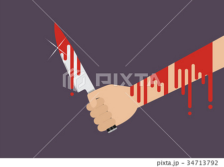 Bloody hand holding a knife 34713792