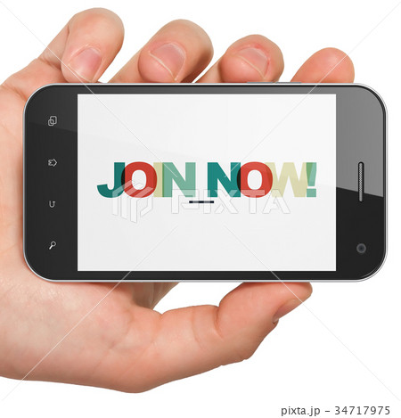 Social media concept: Hand Holding Smartphone with 34717975