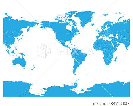 Blue World map. High detail America centered 34719883