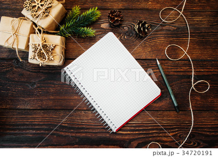Christmas Composition set of gift kraft boxes and Christmas Composition set of gift kraft boxes and 34720191