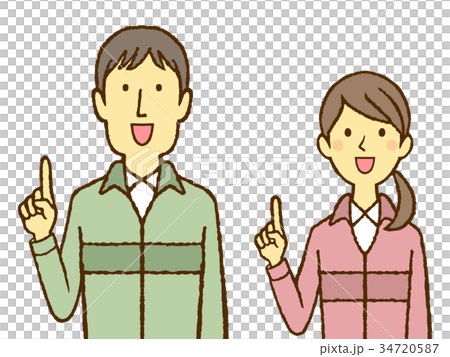作業着の若い男女　指さし 34720587