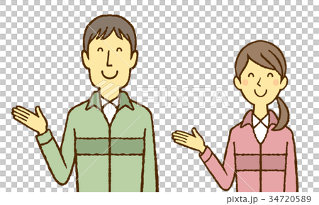 作業着の若い男女　案内 34720589