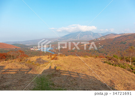車山高原 10月 白樺湖 紅葉 秋 の写真素材