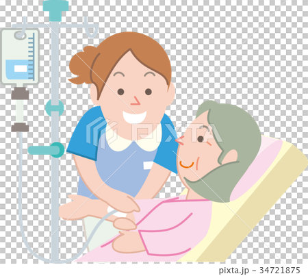 医療 看護師と点滴をする女性患者のイラスト素材