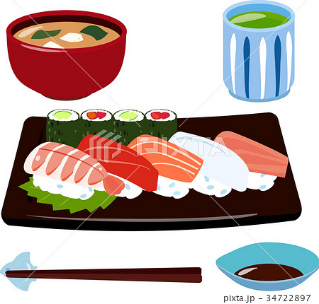 握り寿司の定食のイラスト素材