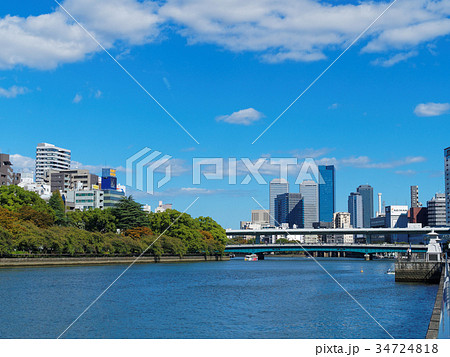 大阪 八軒家浜から見る天満橋とOBPの高層ビル 34724818