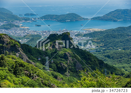 小豆島　寒霞渓　四方指展望台からの内海湾と草壁港　寒霞渓ロー 34726723