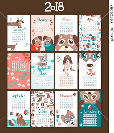 Creative calendar 2018 with cute cartoon puppies Creative calendar 2018 with cute cartoon puppies 34729967