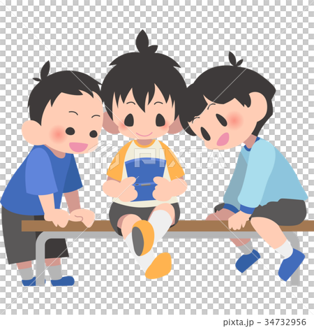 孩子們在長凳上玩遊戲 34732956