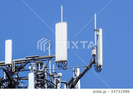 Antenna tower, with the blue sky. Close-up of the Antenna tower, with the blue sky. Close-up of the 34732986