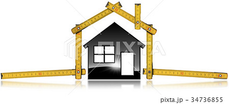 Black Model House and Wooden Folding Ruler 34736855